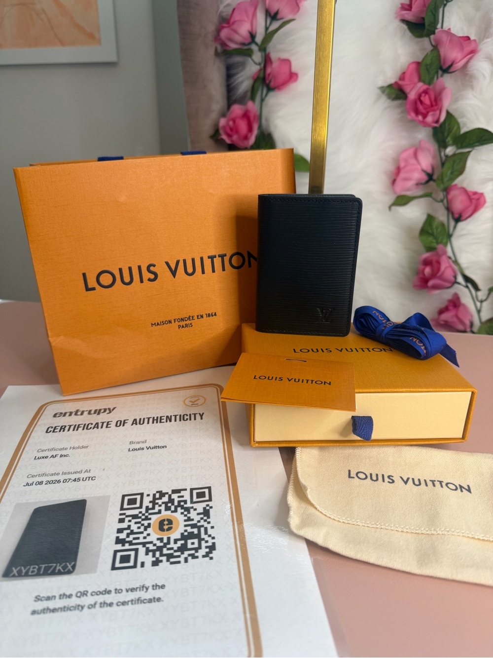 Authentic Louis Vuitton Epi Leather Pocket Organizer Wallet Black NWOT w/COA